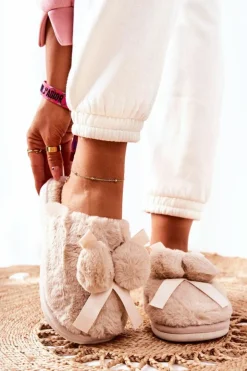 Clearance Boto Papcie Futrzane Z Pomponami Beżowe Pamppy