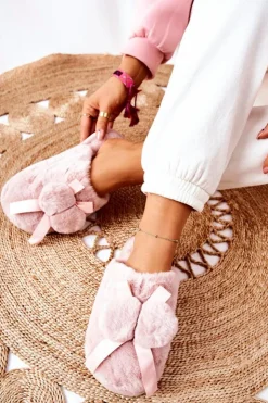 Outlet Boto Papcie Futrzane Z Pomponami Różowe Pamppy