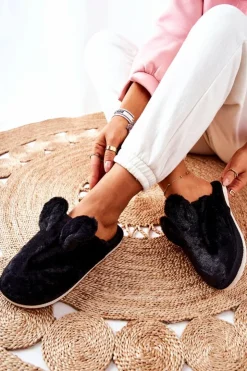 Damskie Boto Papcie Futrzane Z Uszami Czarne Thorpe