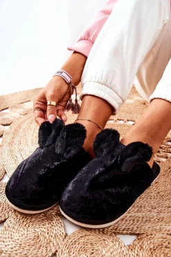 Damskie Boto Papcie Futrzane Z Uszami Czarne Thorpe