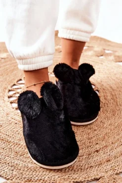 Damskie Boto Papcie Futrzane Z Uszami Czarne Thorpe