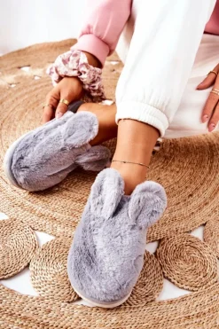 Boto Kapcie Klasyczne*Papcie Futrzane Z Uszami Szare Thorpe