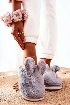 Boto Kapcie Klasyczne*Papcie Futrzane Z Uszami Szare Thorpe