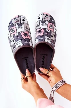 Damskie BEFADO Papcie Klapki Kotki 155D200 Szare