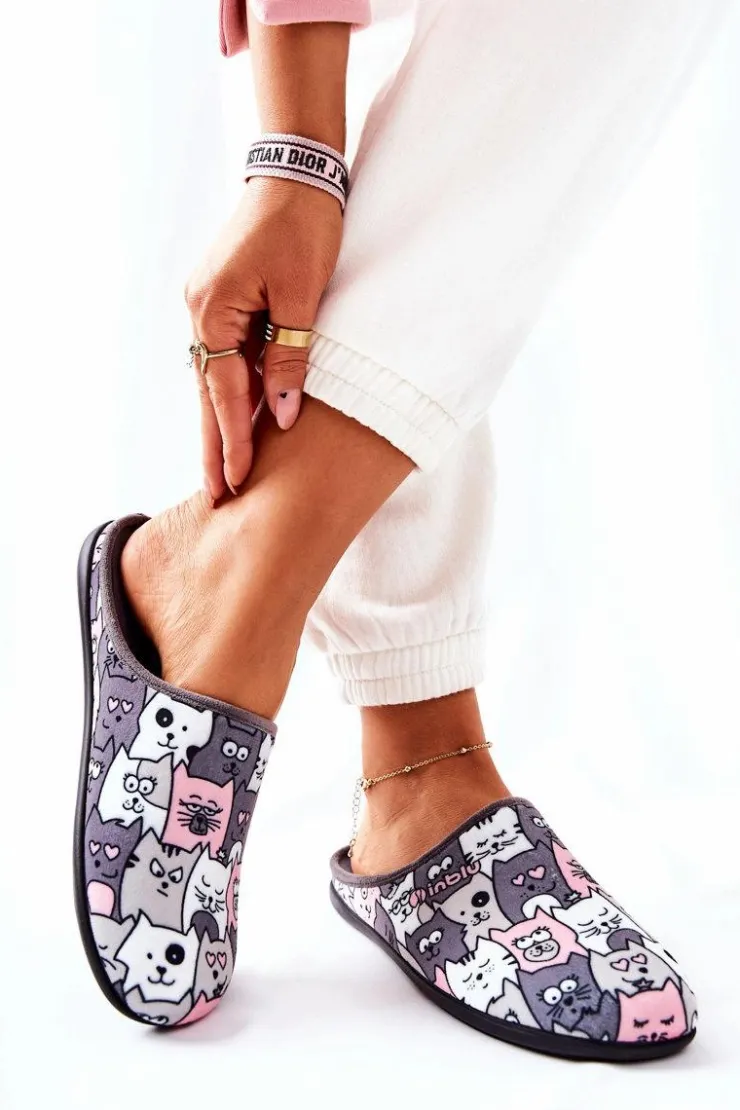 Damskie BEFADO Papcie Klapki Kotki 155D200 Szare