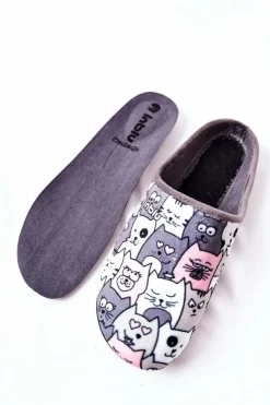 Damskie BEFADO Papcie Klapki Kotki 155D200 Szare