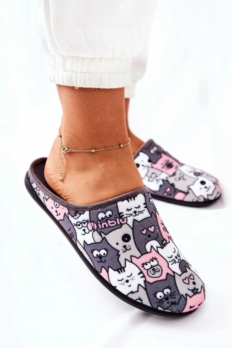 Damskie BEFADO Papcie Klapki Kotki 155D200 Szare