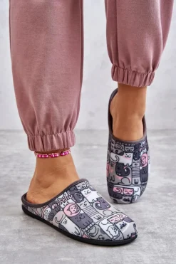 Damskie BEFADO Papcie Klapki Kotki 155D208 Szare