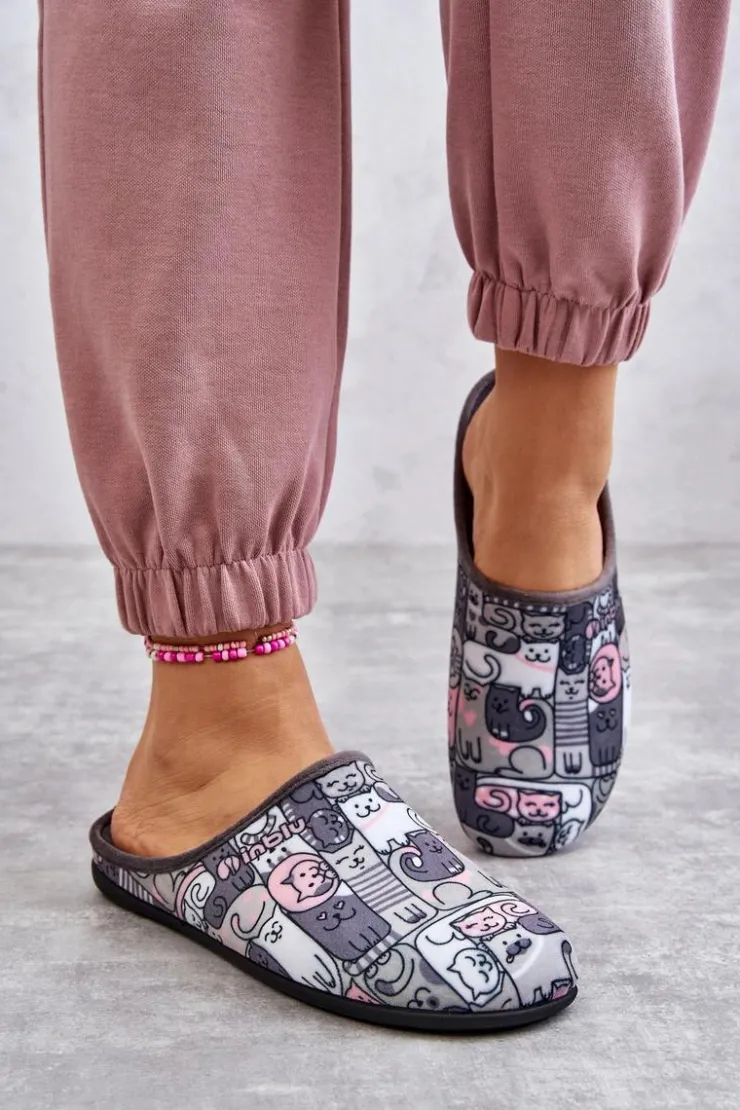 Damskie BEFADO Papcie Klapki Kotki 155D208 Szare