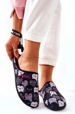 BEFADO Kapcie Klasyczne|Klapki Damskie Klasyczne*Papcie Klapki Pingwinki 155D202 Czarne