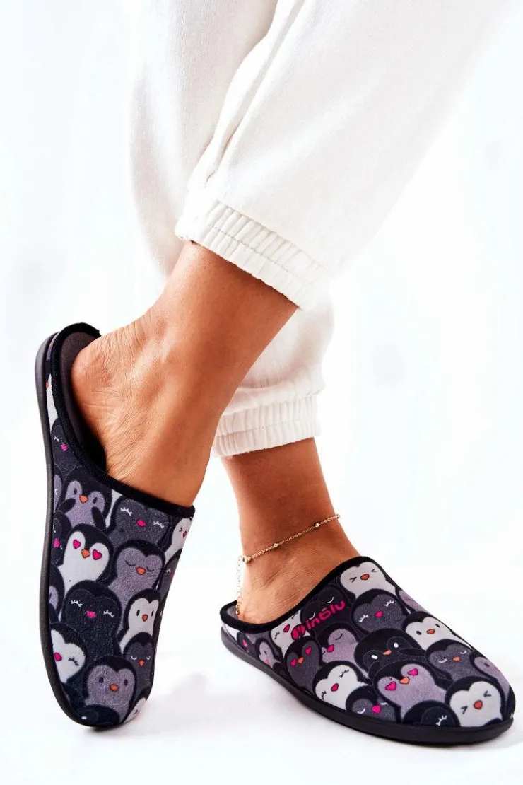 BEFADO Kapcie Klasyczne|Klapki Damskie Klasyczne*Papcie Klapki Pingwinki 155D202 Czarne