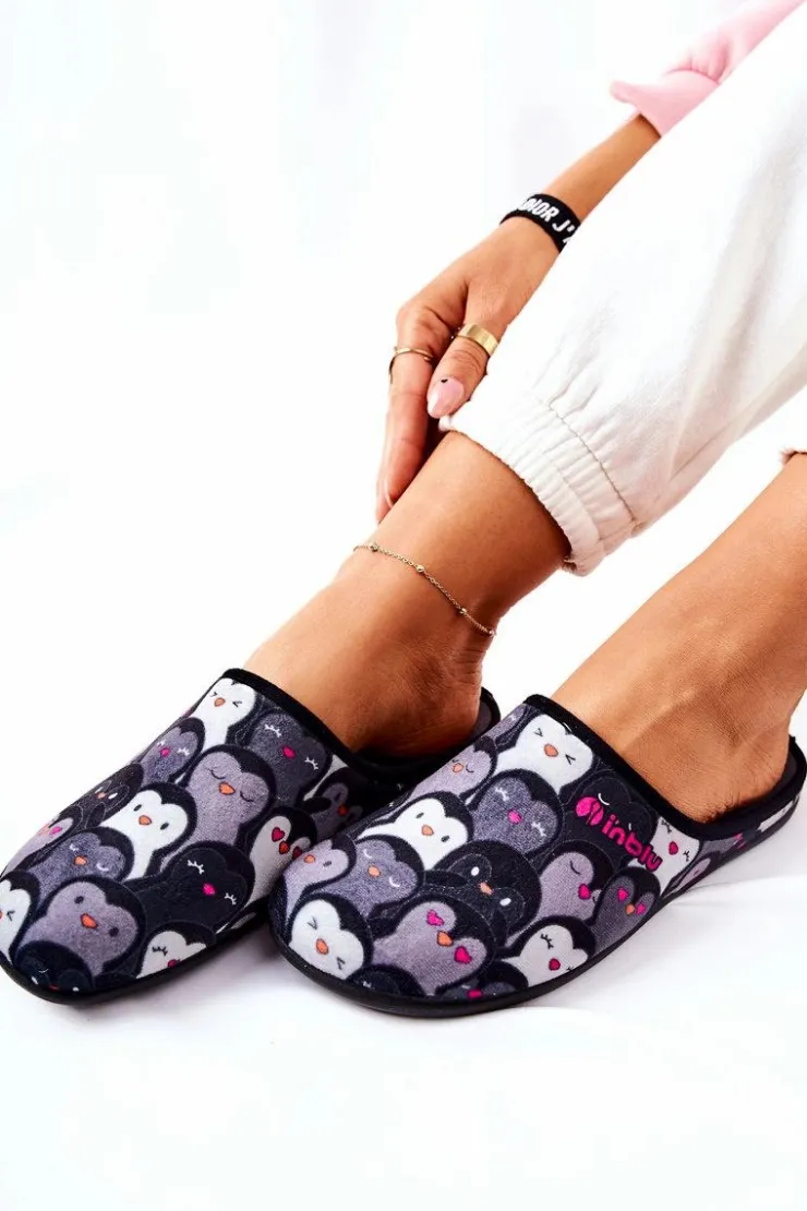 BEFADO Kapcie Klasyczne|Klapki Damskie Klasyczne*Papcie Klapki Pingwinki 155D202 Czarne