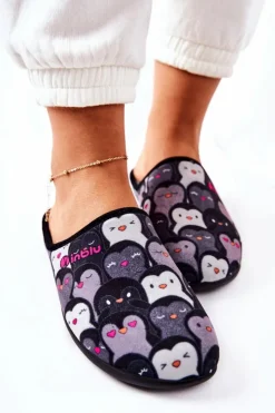 BEFADO Kapcie Klasyczne|Klapki Damskie Klasyczne*Papcie Klapki Pingwinki 155D202 Czarne