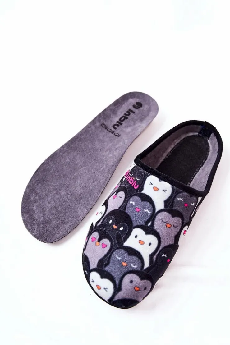 BEFADO Kapcie Klasyczne|Klapki Damskie Klasyczne*Papcie Klapki Pingwinki 155D202 Czarne