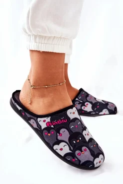 BEFADO Kapcie Klasyczne|Klapki Damskie Klasyczne*Papcie Klapki Pingwinki 155D202 Czarne