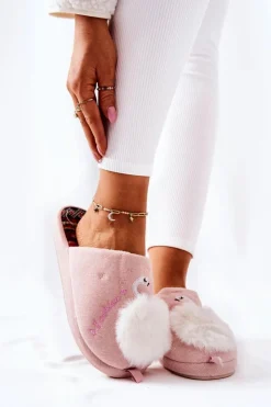 Boto Kapcie Klasyczne*Papcie Ocieplane Łabędź Jasnoróżowe Reya Różowy