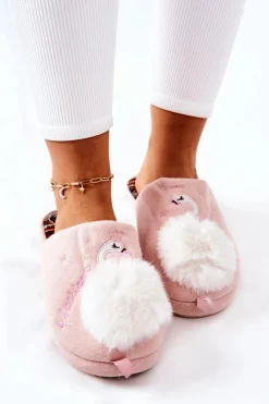 Boto Kapcie Klasyczne*Papcie Ocieplane Łabędź Jasnoróżowe Reya Różowy