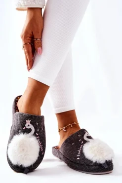 Boto Kapcie Klasyczne*Papcie Ocieplane Łabędź Szare Reya