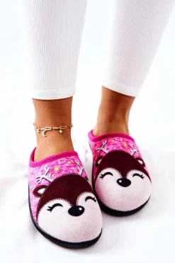 Boto Kapcie Klasyczne*Papcie Ocieplane Renifer Różowe Taffy