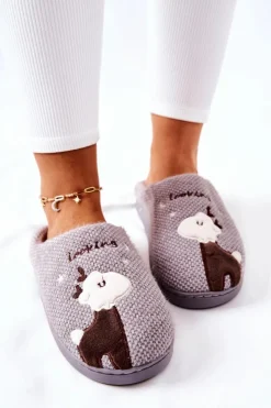 Boto Kapcie Klasyczne*Papcie Ocieplane Renifer Szare Jilly