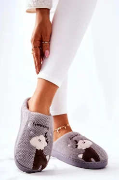 Boto Kapcie Klasyczne*Papcie Ocieplane Renifer Szare Jilly