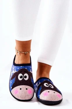 Outlet Boto Papcie Ocieplane Wzór Renifer Niebieskie Elodie