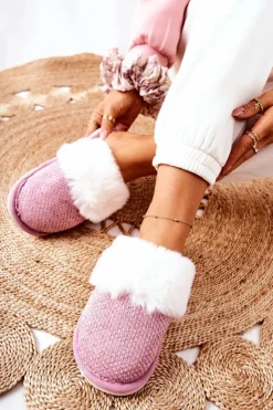 Damskie Boto Papcie Ocieplane Z Futerkiem Ciemnoróżowe Flamarin