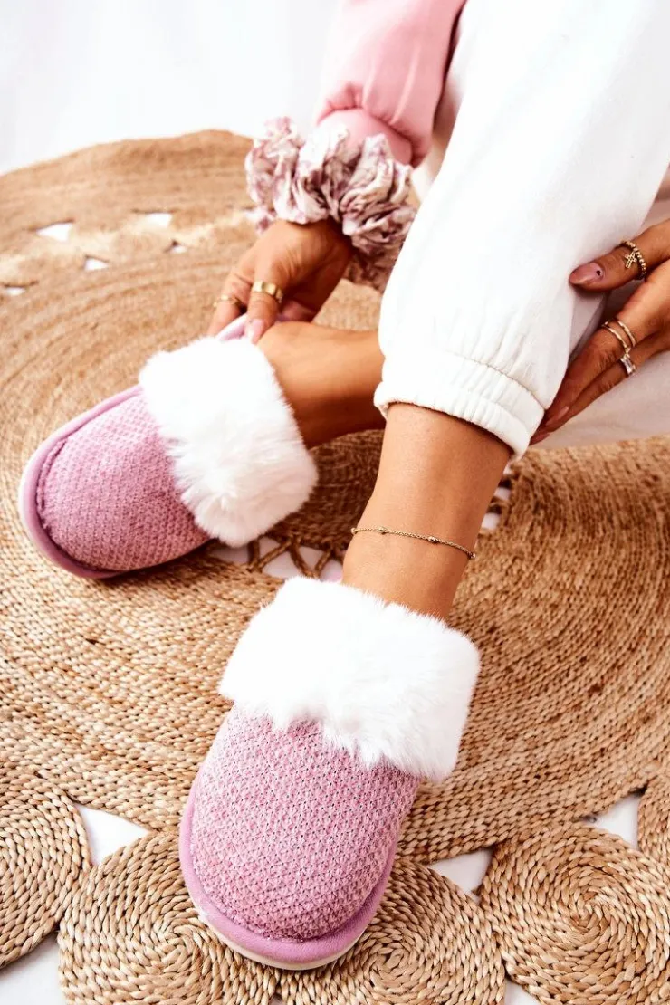 Damskie Boto Papcie Ocieplane Z Futerkiem Ciemnoróżowe Flamarin