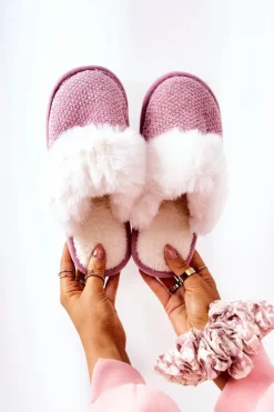 Damskie Boto Papcie Ocieplane Z Futerkiem Ciemnoróżowe Flamarin