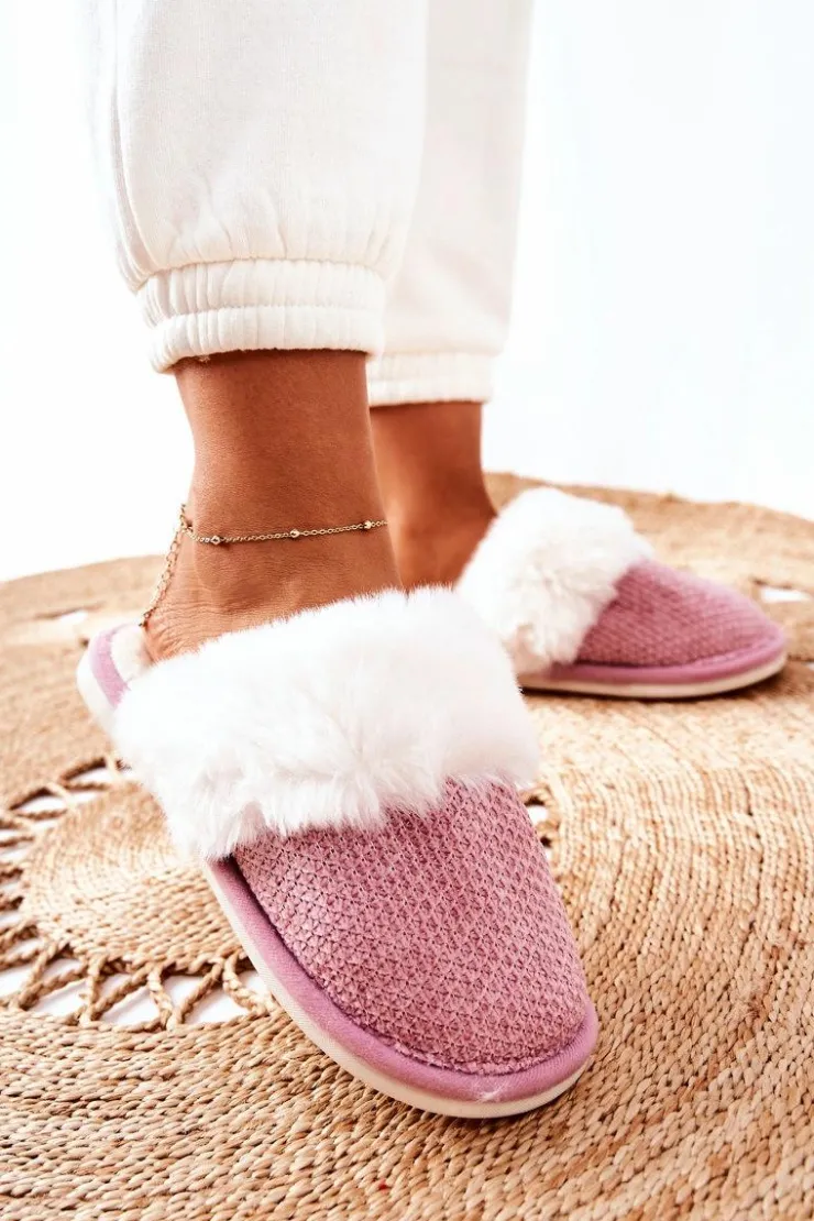 Damskie Boto Papcie Ocieplane Z Futerkiem Ciemnoróżowe Flamarin