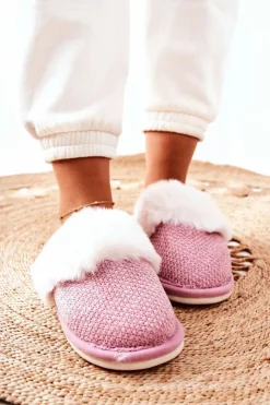 Damskie Boto Papcie Ocieplane Z Futerkiem Ciemnoróżowe Flamarin