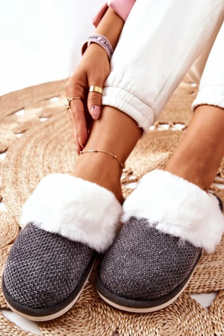 Damskie Boto Papcie Ocieplane Z Futerkiem Szare Flamarin