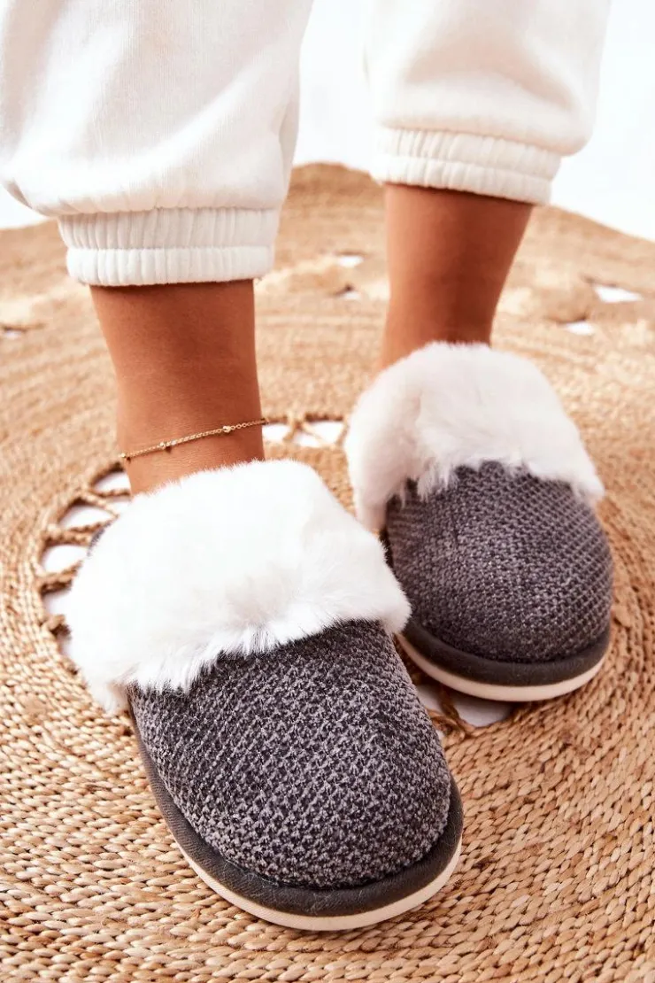 Damskie Boto Papcie Ocieplane Z Futerkiem Szare Flamarin