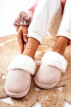 Boto Kapcie Klasyczne*Papcie Ocieplane Z Futerkiem Beżowe Flamarin