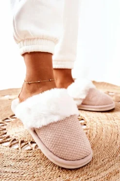 Boto Kapcie Klasyczne*Papcie Ocieplane Z Futerkiem Beżowe Flamarin