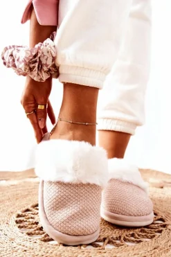 Boto Kapcie Klasyczne*Papcie Ocieplane Z Futerkiem Beżowe Flamarin