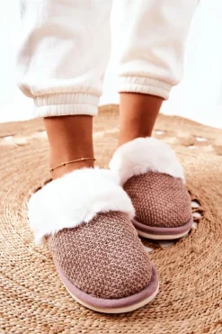 Boto Kapcie Klasyczne*Papcie Ocieplane Z Futerkiem Jasnobrązowe Flamarin