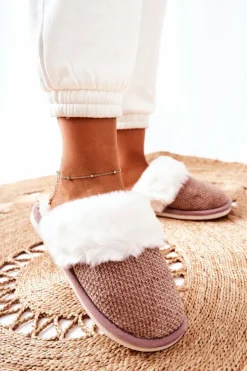 Boto Kapcie Klasyczne*Papcie Ocieplane Z Futerkiem Jasnobrązowe Flamarin