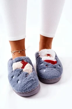 Damskie Boto Papcie Świąteczne Mikołaj I Renifer Szare