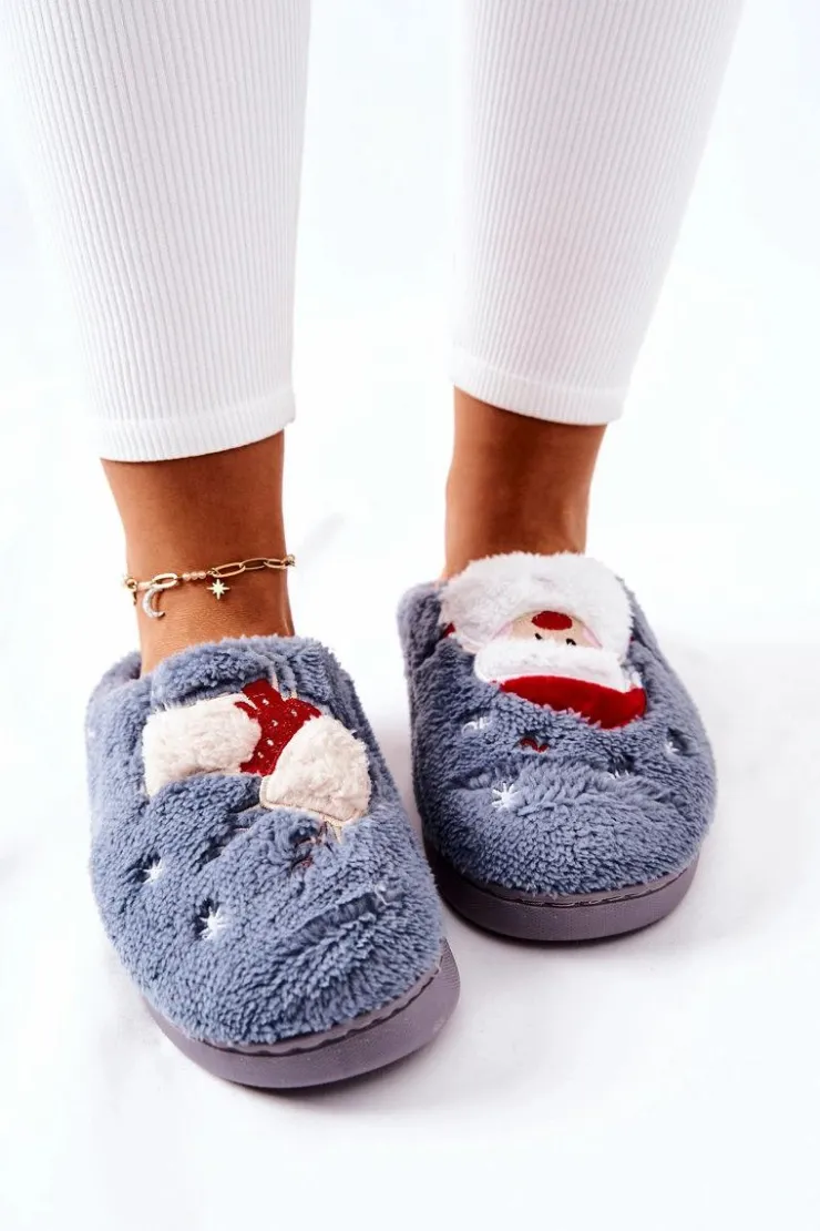 Damskie Boto Papcie Świąteczne Mikołaj I Renifer Szare