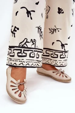 Damskie Zazoo Płaskie Baleriny Z Naturalnej Skóry 10179 Beżowe