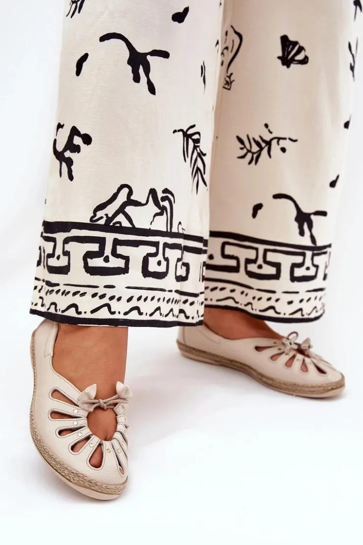 Damskie Zazoo Płaskie Baleriny Z Naturalnej Skóry 10179 Beżowe