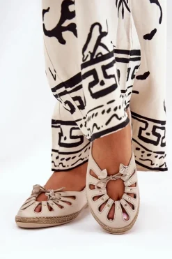 Damskie Zazoo Płaskie Baleriny Z Naturalnej Skóry 10179 Beżowe