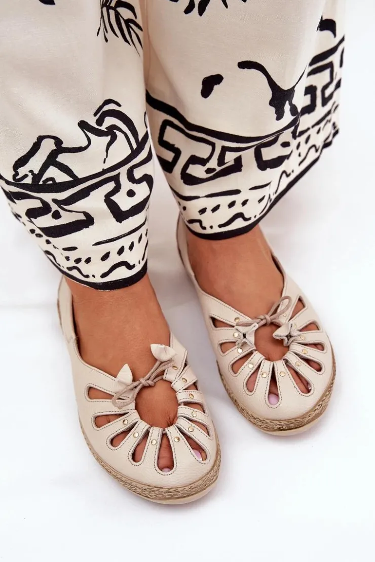 Damskie Zazoo Płaskie Baleriny Z Naturalnej Skóry 10179 Beżowe