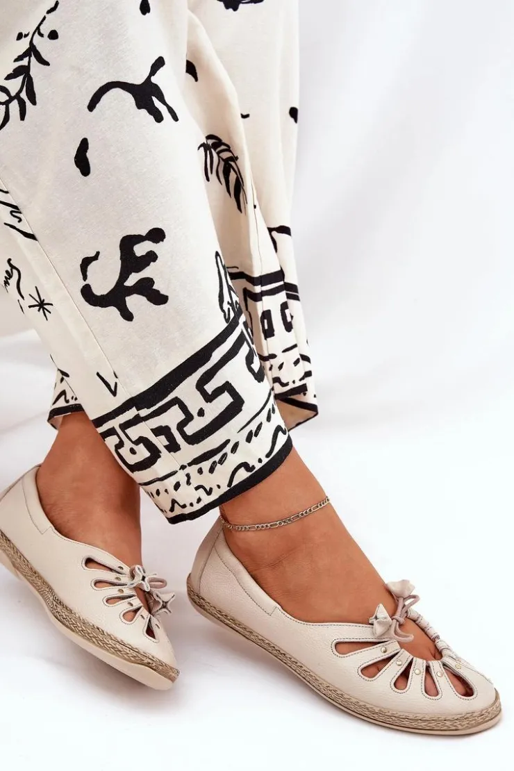 Damskie Zazoo Płaskie Baleriny Z Naturalnej Skóry 10179 Beżowe