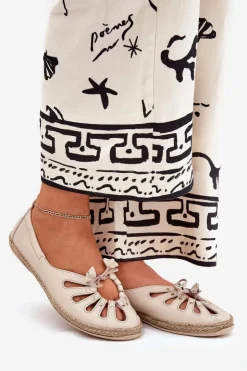 Damskie Zazoo Płaskie Baleriny Z Naturalnej Skóry 10179 Beżowe