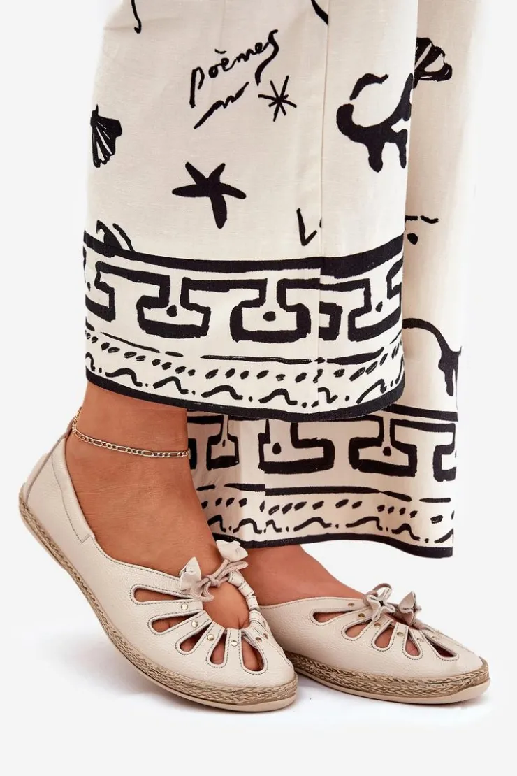 Damskie Zazoo Płaskie Baleriny Z Naturalnej Skóry 10179 Beżowe