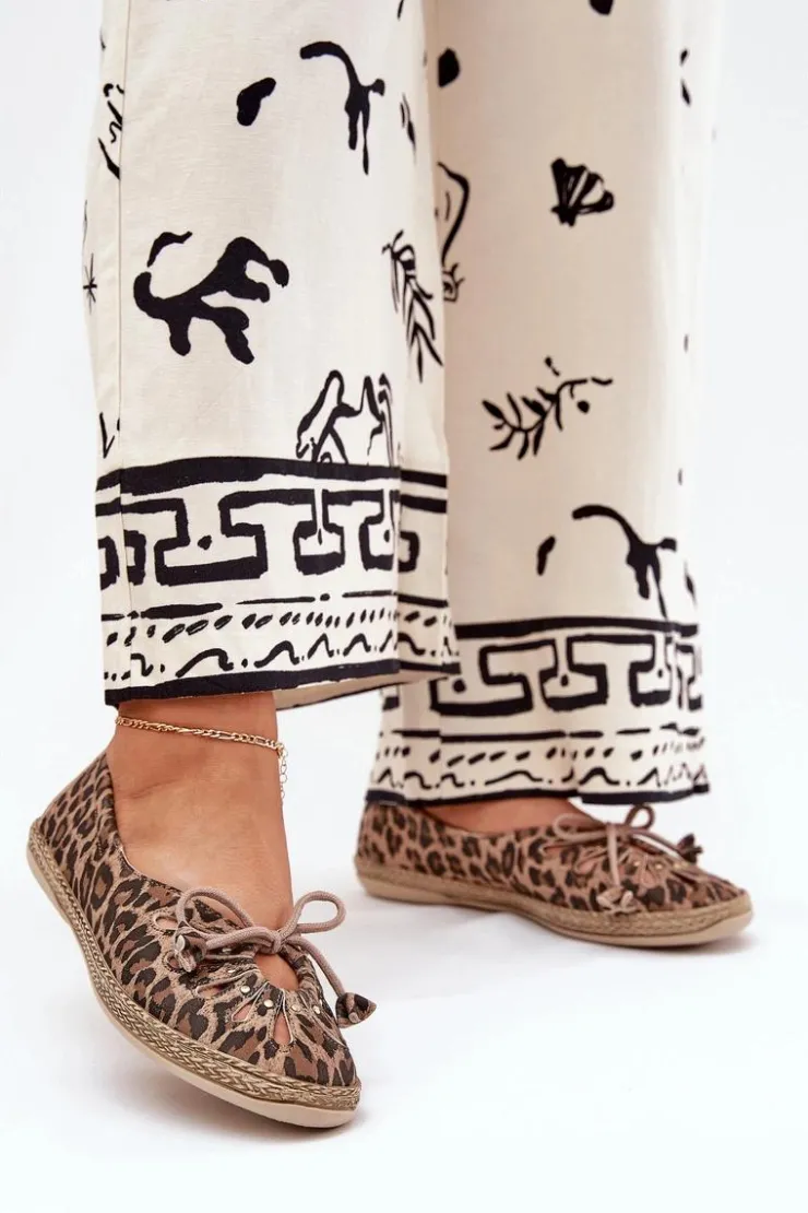 Outlet Zazoo Płaskie Baleriny Z Naturalnej Skóry Panterka 10179 Brązowe Brązowy