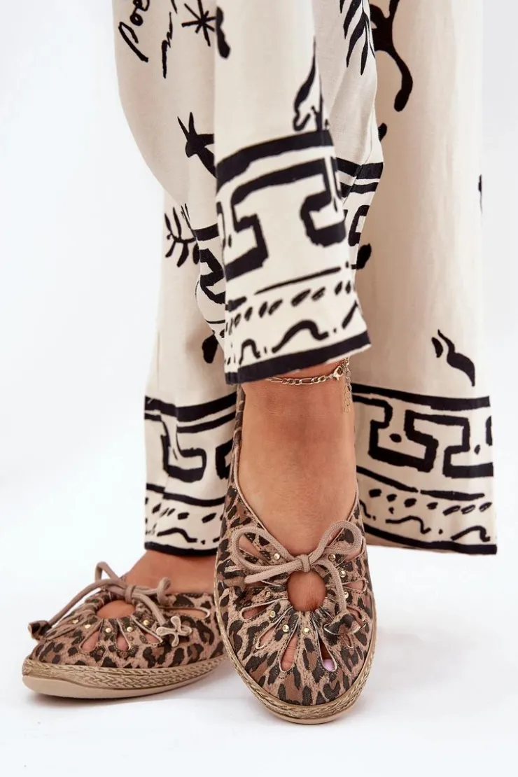 Outlet Zazoo Płaskie Baleriny Z Naturalnej Skóry Panterka 10179 Brązowe Brązowy