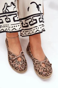Outlet Zazoo Płaskie Baleriny Z Naturalnej Skóry Panterka 10179 Brązowe Brązowy